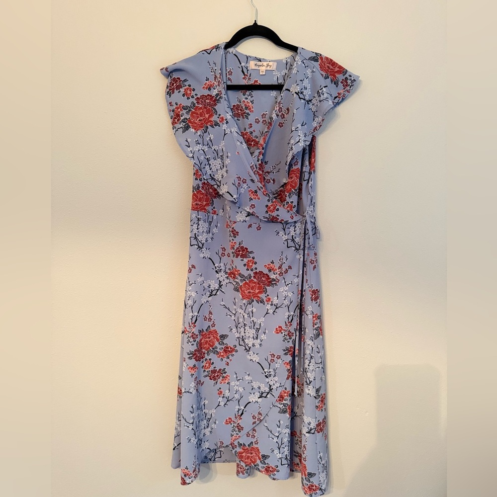 Floral Wrap Dress in Blue and Red
